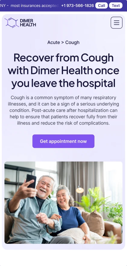 Dimer Health mobile page for recovering from a cough after hospital