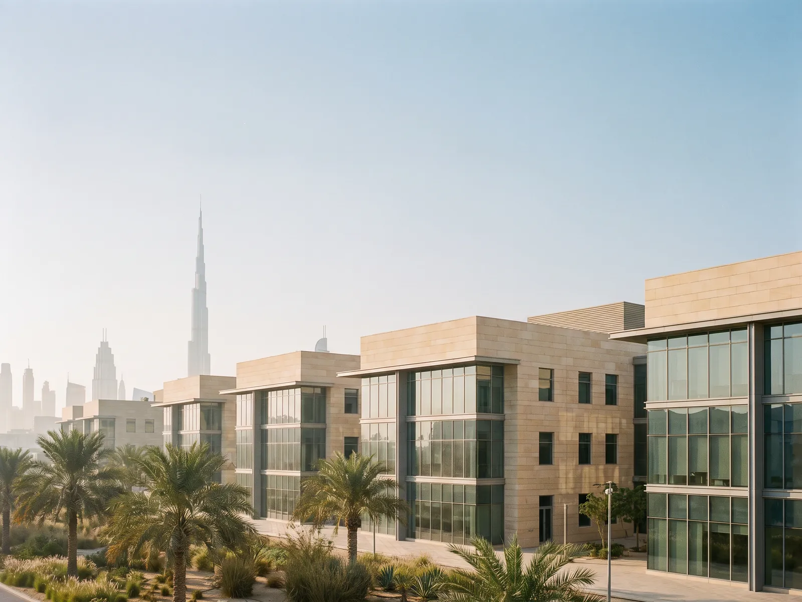 Dubai Silicon Oasis with the downtown skyline behind it